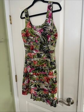 Tropical Midi Tank Dress in Green and Pink